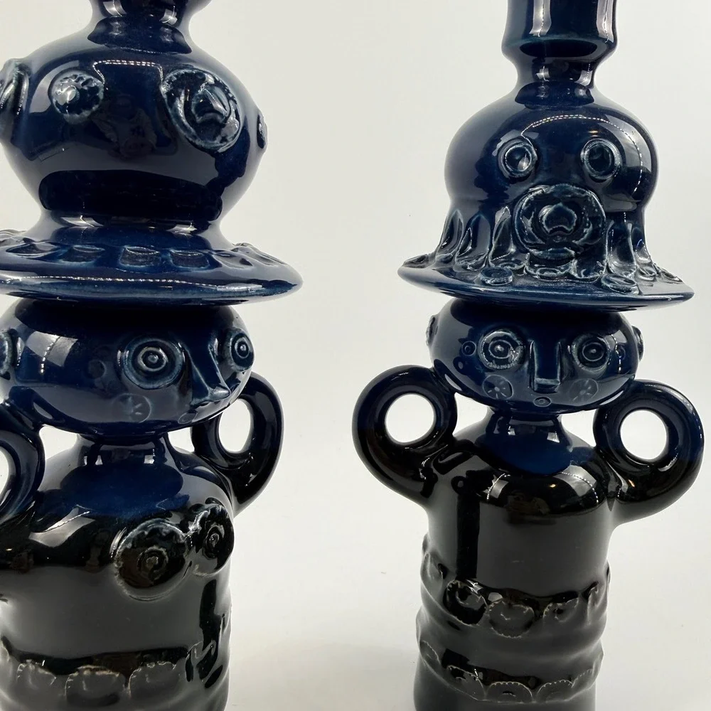 Rosenthal Studio Linie Bjorn Wiinblad Magic People Candlesticks Pair Blue